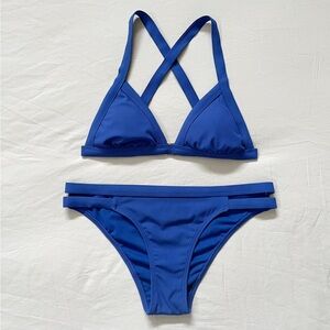 Xhilaration - Ribbed Convertible Triangle Bikini Top | Blue, Size S